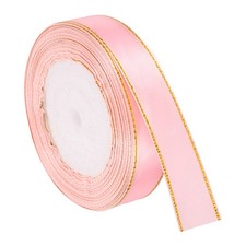 3/4 Inch x 24 Yards Double Face Satin Ribbon with Gold Edge, Light Pink