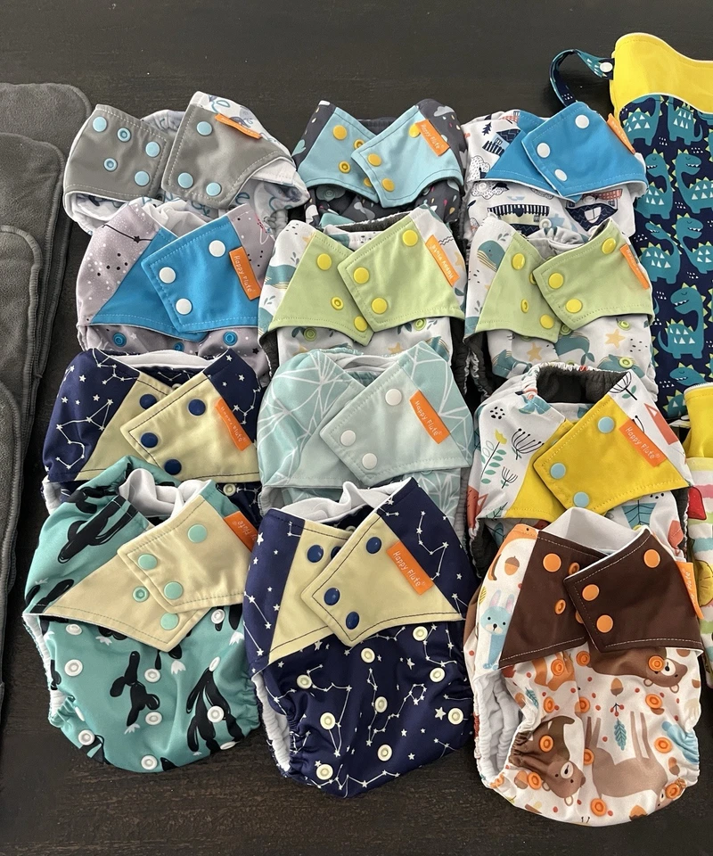 cloth diapers 12 Happy Flute  and 3 Wet Bags Gender Neutral Colors - Image 3 of 4