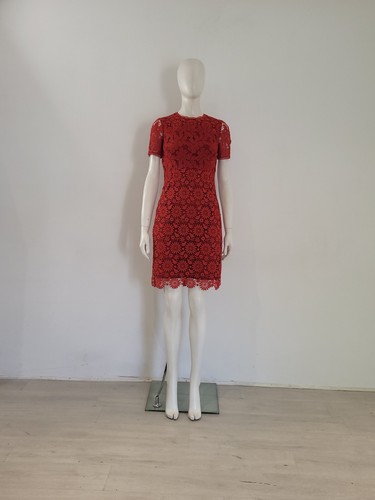 Brandneu mit Etikett Karen Millen rotes Spitzenkleid UK 8 EU 36 knielang Swing Tee A-Linie £215