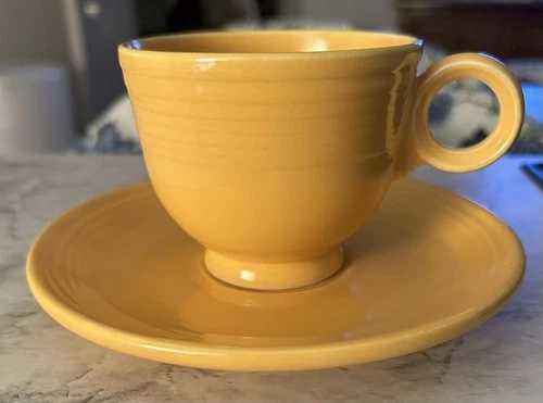 Vintage 1930s Fiesta Ware Yellow Cup Saucer, Rare Early Production, No Backstamp