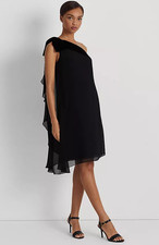 Ralph Lauren Chiffon One-Shoulder Black Evening Dress - size 2 - retail $175