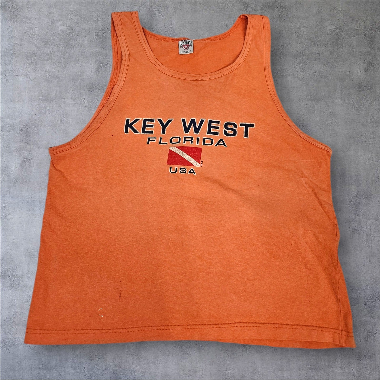 Vintage Orange Key West Florida USA Dive Flag Graphic Muscle Tank Top Mens Large