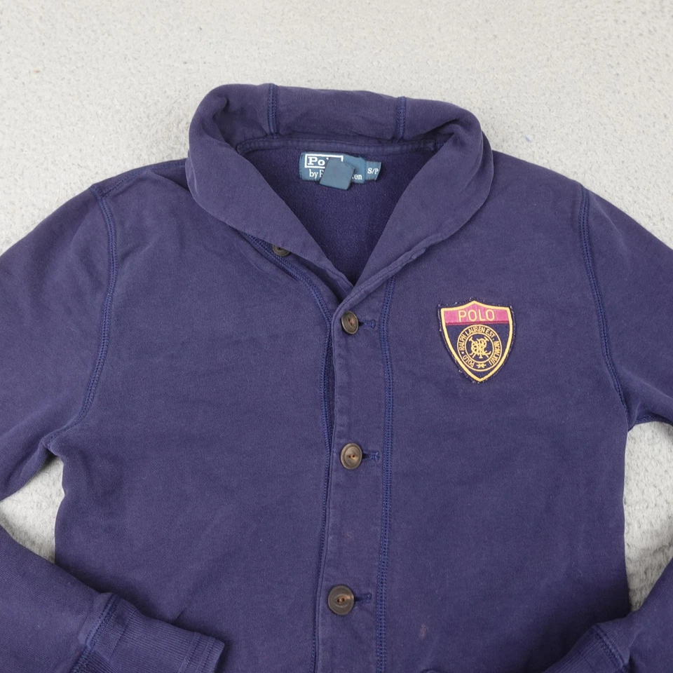 Polo Ralph Lauren Cardigan Sweater Mens Small Blue Shawl Collar Button Up Patch - Image 3 of 4