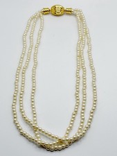 Vintage 18 inch Faux Pearl Necklace Triple Strand Gold Tone Clasp