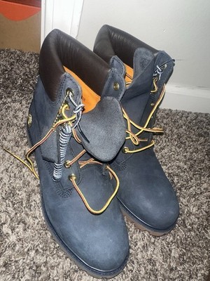 Timberland Men s 6-Inch Blue Leather Lace-Up Work Boots Padded Collar US 9M