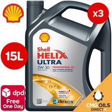 SHELL HELIX ULTRA PROFESSIONAL 5w30 AG FULLY SYNTHETIC MOTOR OIL CASE 3x 5 Litre