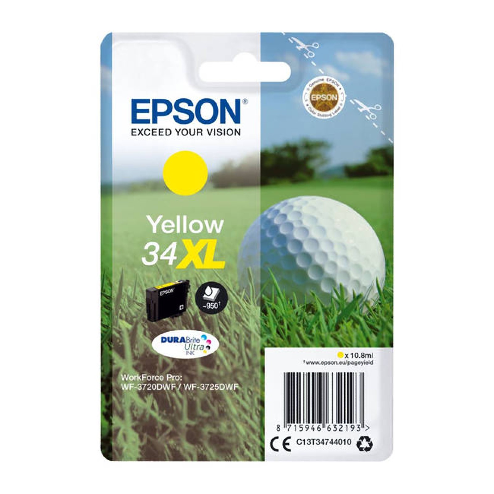 Genuine Epson 34XL, Golf Ball Yellow Ink jet Print Cartridge, T3474, C13T347440 - Image 3