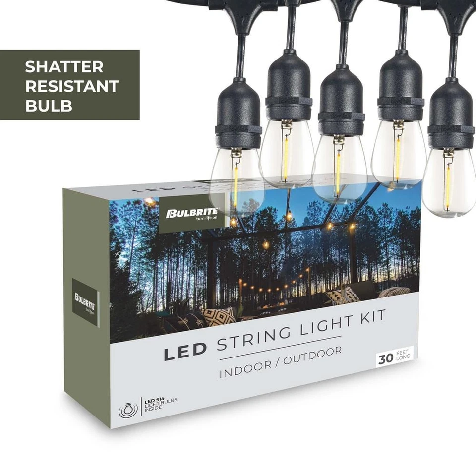 Bulbrite 30 ft. Black S14 LED String Light Indoor/Outdoor w/12 Bulbs - Image 4 of 4