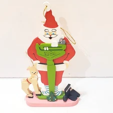 Vintage Emgee Schmid Santa on Scale Painted Wood Christmas Tree Ornament