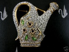 SIGNED SWAROVSKI WATERING CAN PIN / BROOCH RETIRED NEW