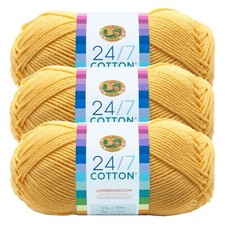  3 Pack Lion Brand Yarn 761-157D 24/7 Cotton  Yarn, Lemon