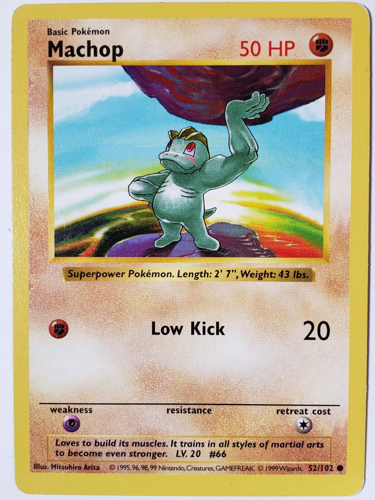 SHADOWLESS Machop 52/102 LP - 1999 Base Pokemon Card $2 Combined Shipping