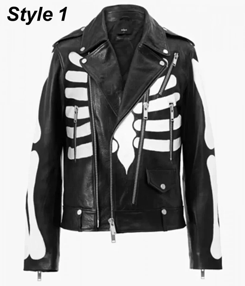 MENS AXL ROSE GUNS N ROSES SKELETON GENUINE LEATHER JACKET