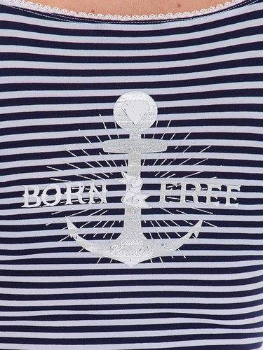Queen Kerosin Damen T-shirt Sailor Oberteil Gestreift Rockabilly Born Free 5055 - Bild 3 von 25
