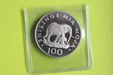 1986 TANZANIA 100 SHILLINGS SILVER PROOF COIN ELEPHANT