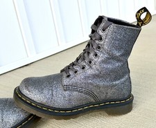 Women  s Size 5 Dr Martens 1460 Pascal Glitter Boots Silver Gray Sparkle