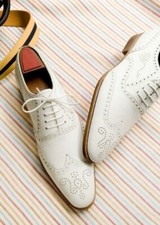 Handcrafted New Mens Genuine White Leather Ox...