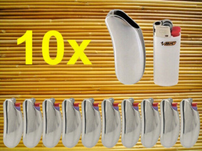 10 x MINI BIC Feuerzeug mit Hülle Bohne ''Bean'' verchromt Metallhülle Chrom Metal