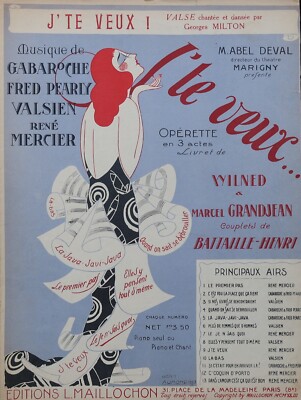 Art Deco Partitur 1923 J'TE WANT Operette Illustrator AUMOND Notenblatt