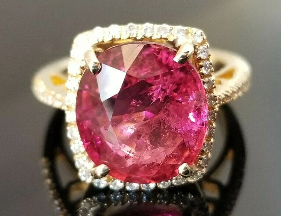 Outstanding GIA 5.1 Ctw Vivid Pink Sapphire & Diamond Ring Platinum 18K  Yellow Gold Cocktail Engagement Statement Three Stone Cushion - Etsy