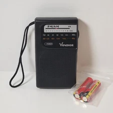 Vondior AM/FM Black Portable Radio AA Battery Operated Tested and Works