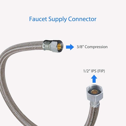 (1) 20" Stainless Steel Faucet Supply Line Connector Hose 1/2" FIP X 3/8"OD Comp - 第 3/4 張圖片
