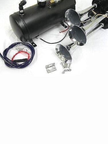 Quad 4 Air Train Horn Kit Semi Truck Car Boat Chrome Horns w 120 PSI Compressor - Picture 6 of 9