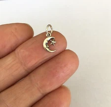 Very small Sterling Silver Crescent moon and star mini tiny charm.
