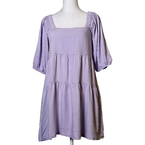 Beyond Words Tiered Dress SZ S Lilac Square Neck Puff Sleeves Mini  Cottagecore | eBay