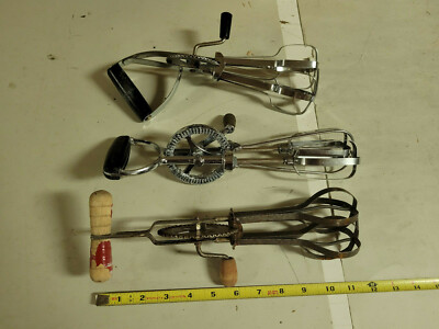Lot of 3 Hand Mixers Ecko Stainless Steel Collectable Kitchen Red Wood Handle 