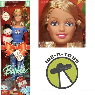Christmas Morning Barbie Doll with Plush Miniature Snowman 2005 Mattel  G8541