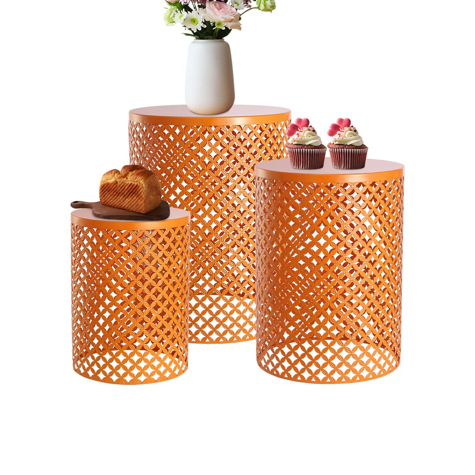 3Pcs Metal Frame Accent End Tables Cylindrical Iron Frame Side Tables ...