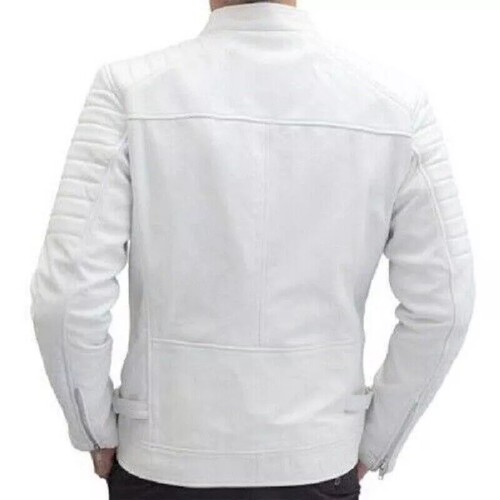 New Stylish Men Original Leather White Jacket Motorcycle Biker Handmade Casual - Picture 4 of 7