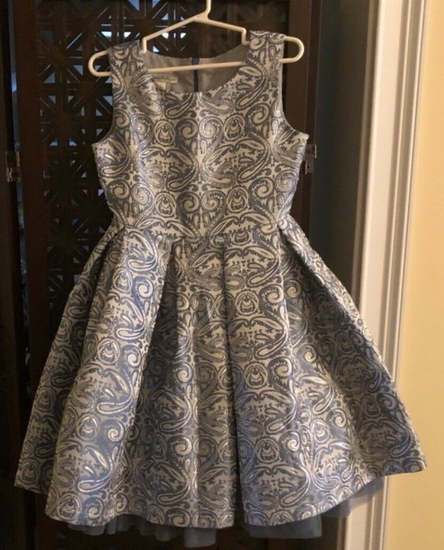 Girls Chasing Fireflies Blue Paisley shimmer party dress a few layers on bottom 