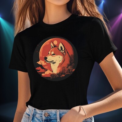 Frauen T-Shirt Shiba Inu roter Mond Motiv Baumwolle Größe S bis 3XL