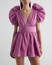 Express V-neck Puff Sleeve Pleated Romper Light Purple, Sz 2, Brand New