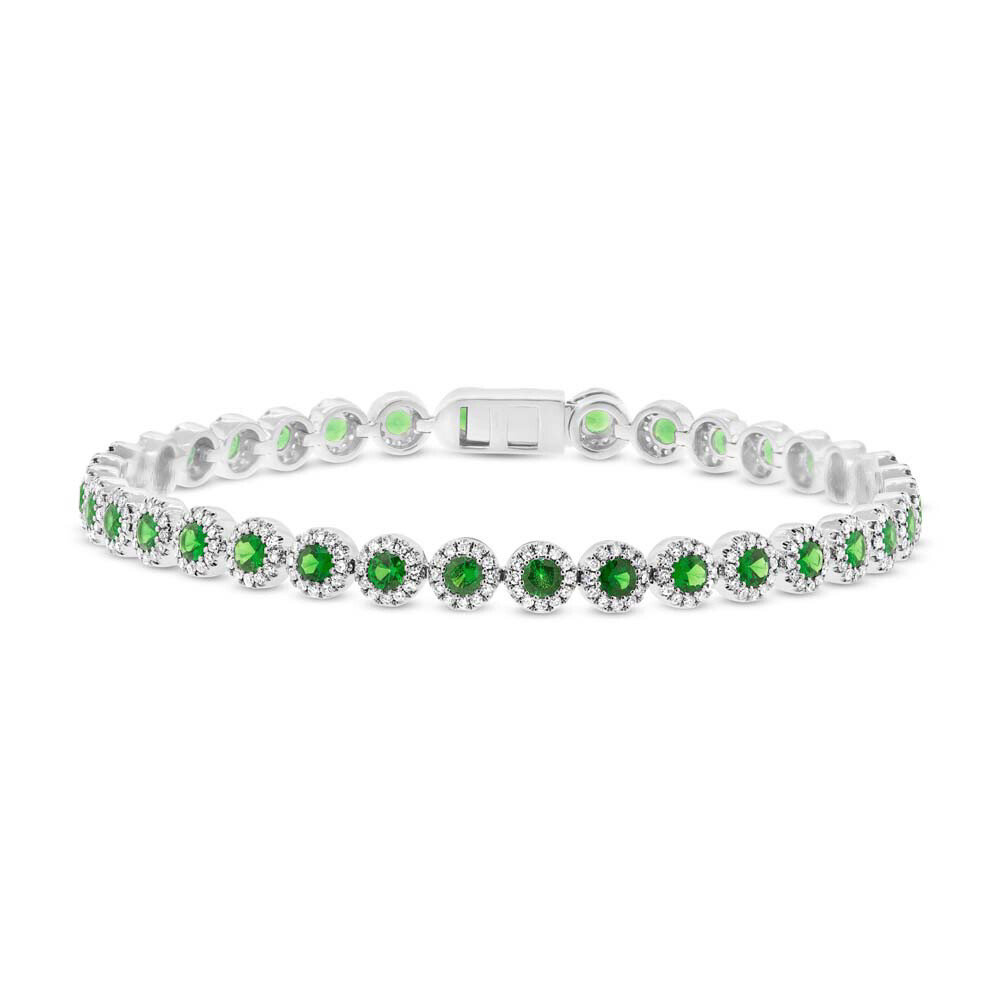 14K White Gold Green Garnet Diamond Tennis Bracelet Natural 4.23 CTW