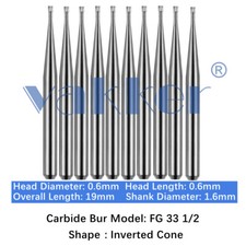Vakker 10pc Dental Carbide Burs FG 33 1/2 Friction Grip High Speed Bur