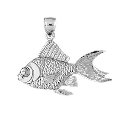Rhodium Plated 925 Sterling Silver Freshwater Fantail Goldfish Pendant