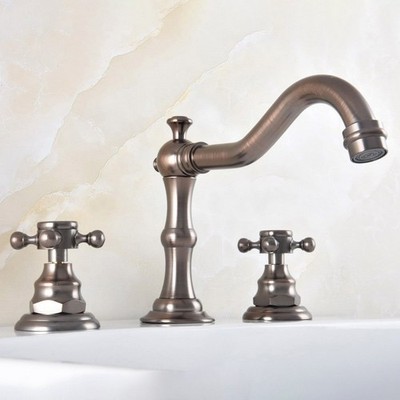 Brown Copper Widespread Bathroom Sink Faucet 2 Handle 3 Hole Vanity Mixer Tap