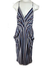 BCBGeneration Faux Wrap Striped MIDI Hi Low Dress Draped Slip Pockets Sz S