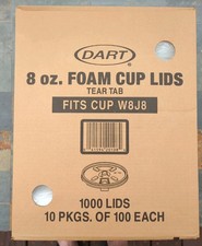 Dart 8oz Foam Cup Lids Tear Tab Fits Cup W8J8