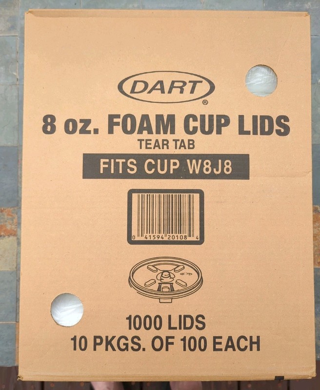 Dart 8oz Foam Cup Lids Tear Tab Fits Cup W8J8 