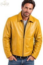 Men's Yellow Leather Jacket 100% Genuine Lamsbkin Leather Causal Coat Jacket