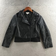 Coffee Shop Jackets Youth Y10 Biker Black Full Zip Long Sleeve Pockets Casual