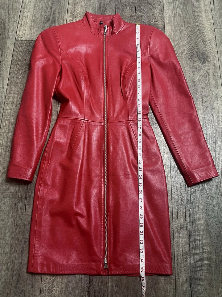 Vintage Rare 80s Michael Hoban for North Beach Leather Red Dress Size S Zip - Image 3 of 4