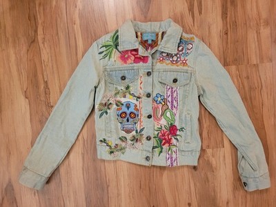 Antica Sartoria by Giacomo Cinque Womens S Embellished Denim Jacket Skull Floral