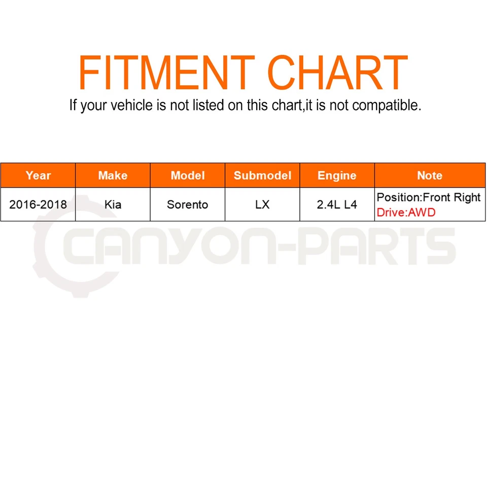Conjunto de eje CV delantero derecho para Kia Sorento LX 2016 2017 2018 2,4 L AWD Foto 2 de 4