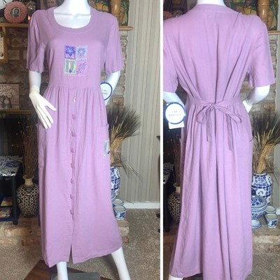 Positive Attitude Linen Blend Modest Lagenlook Dress Medium Petite Lilac Floral