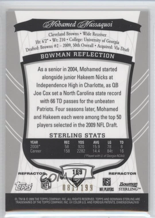 2009 Bowman Sterling Memorabilia Refractor /199 Mohamed Massaquoi Rookie Auto RC - Image 2 of 2